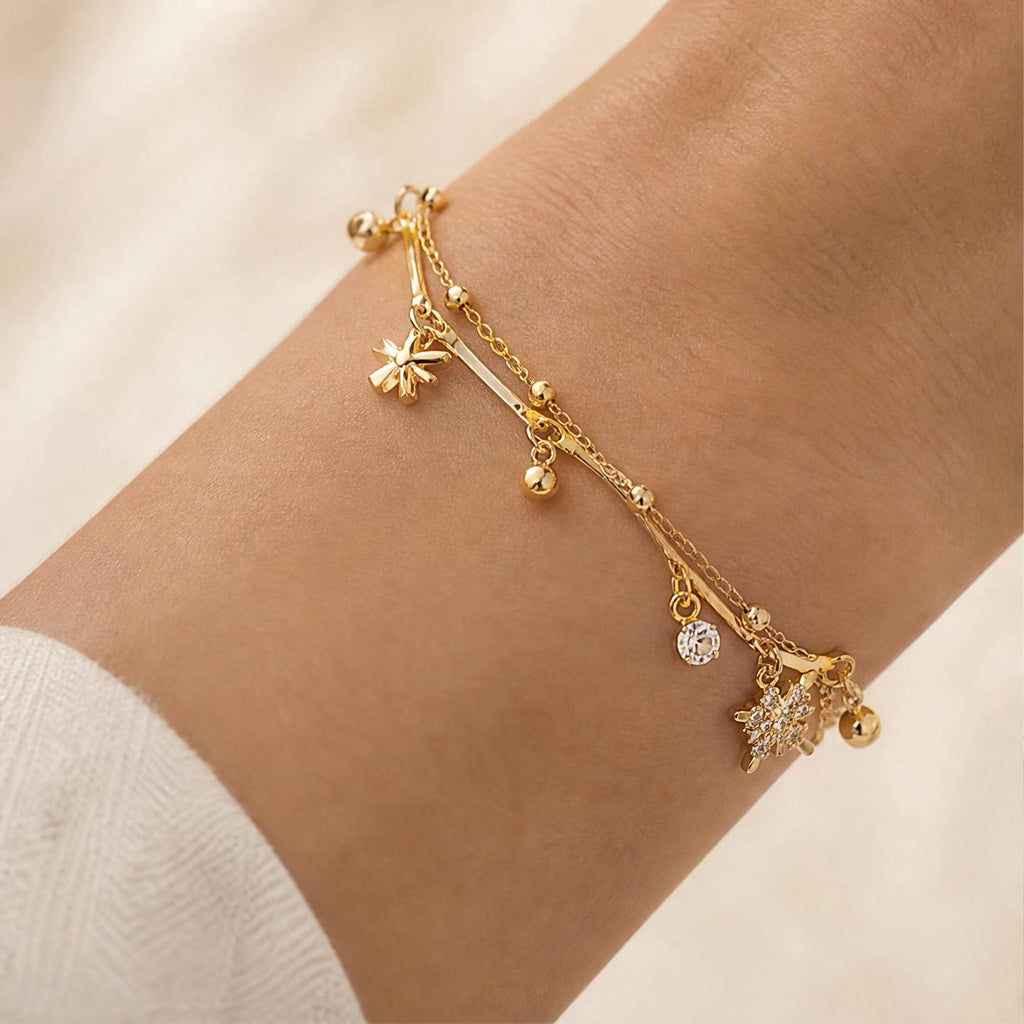 Layered Butterfly Charm & Crystal Adjustable Bracelet