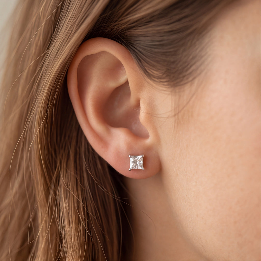 Princess Cut Crystal Stud Earrings