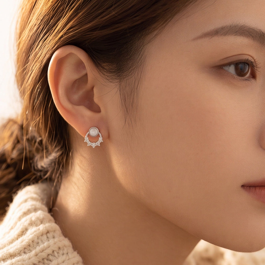 Opal & Crystal Half Hoop Stud Earrings