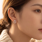 Opal & Crystal Half Hoop Stud Earrings