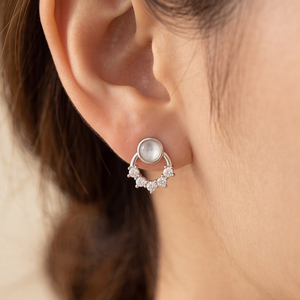 Opal & Crystal Half Hoop Stud Earrings